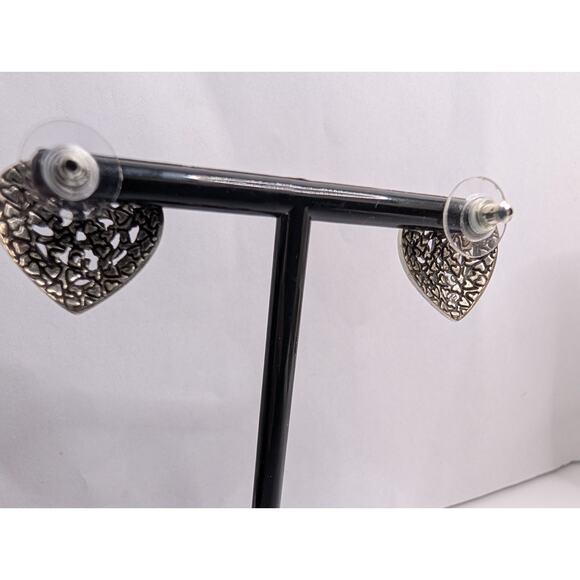 Brighton Heart Filigree Stud Earrings 1 in Silver Tone Floral Design - Picture 2 of 3